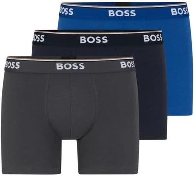 NIP Hugo Boss 3 Pack Power Boxer Brief Underwear Sz S Gray Blue Cotton Stretch - Image 1 of 4