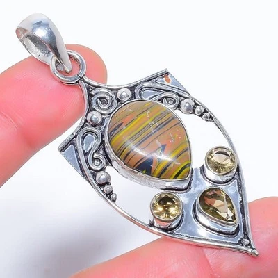 Colgante Tigre Arco Iris Calsílice y Cuarzo Ahumado Piedras Preciosas Diseño Antiguo 2.8" F2 Foto 1 de 4