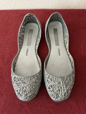 Zapatos planos de ballet Melissa + Campana Zig Zag plateados de gelatina brillante talla 7 Foto 1 de 4