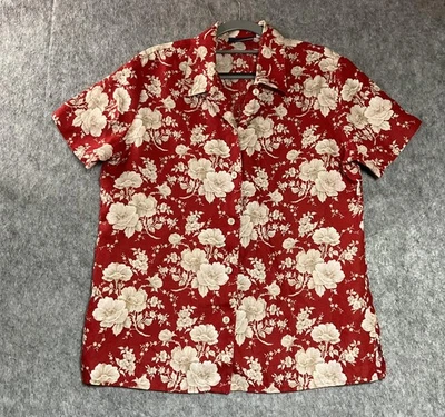 Camisa vintage Liz Claiborne Lizsport para mujer mediana roja floral lino top cabaña Foto 1 de 4