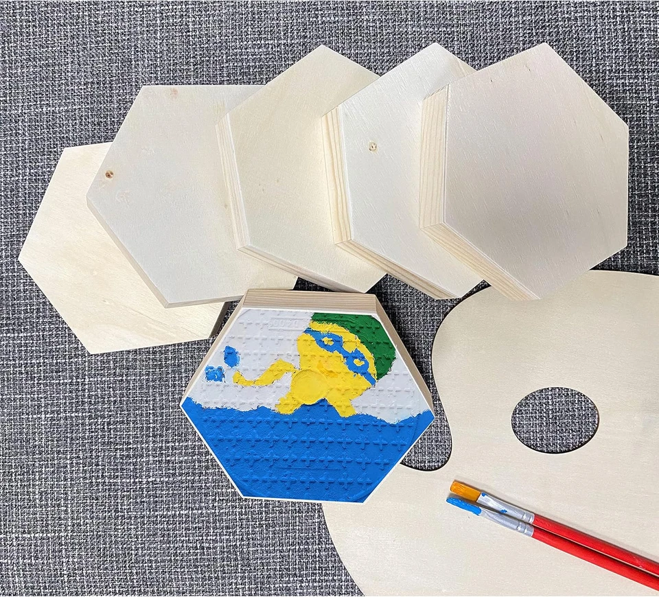 6 Pack Unfinished Wood Canvas Boards for Painting, 4x4.6 in Hexagon Wooden Pa... - Image 1 of 4