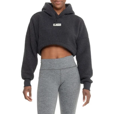 NEW adidas x Moon Boot Cropped Hoodie Size XL Black Sherpa Fleece - Image 1 of 4