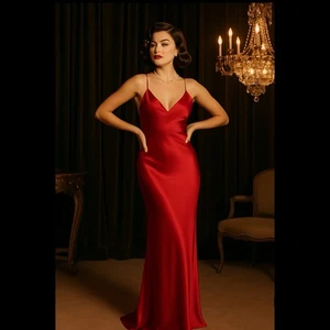 Rumored Low Tide Maxi Satin Slip Dress M Glam Red Hollywood Formal HOCO Prom - Picture 1 of 10