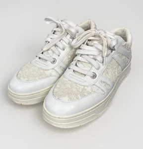 Jimmy Choo Hawaii Lace Sneakers Womens EU 40 US 10 White Leather Platform - Picture 1 of 12