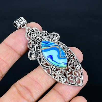 Colgante Hecho a Mano Arco Iris Calsilica 925 Chapado en Plata de 2.96" Foto 1 de 3