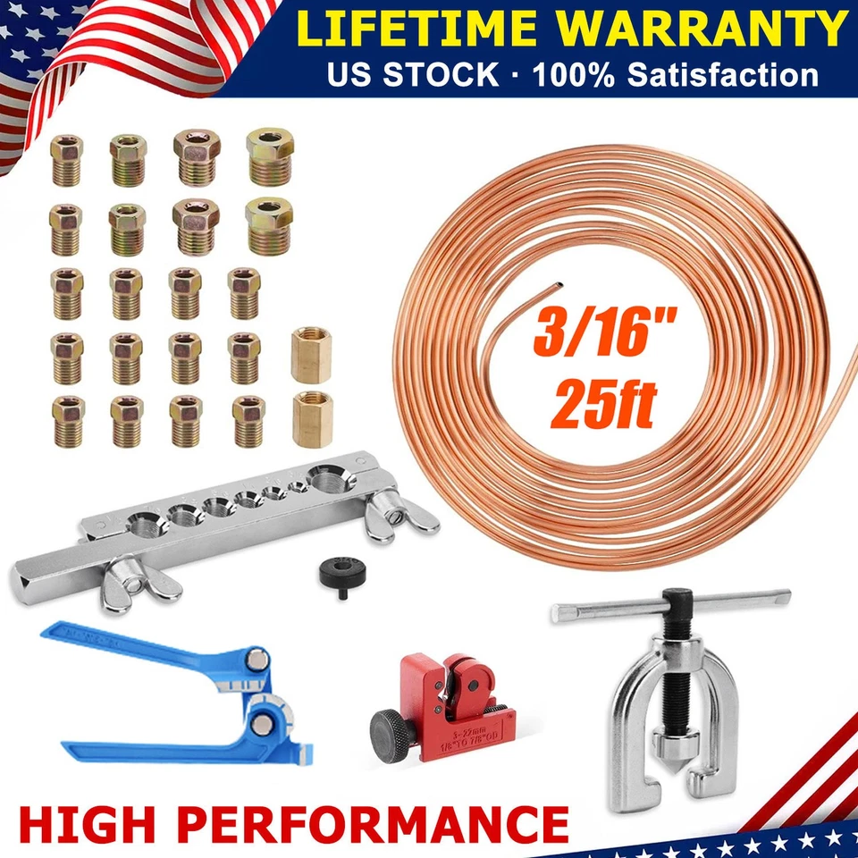 Kit de línea de freno recubierto de cobre de 25 pies 3/16" + Kit de herramientas de combustión individual + 22 accesorios Foto 1 de 4