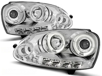 LED Angel Eyes Scheinwerfer für VW Golf 5 03-09 chrom - Bild 1 von 2