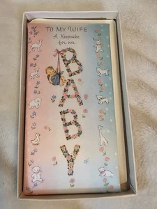 To My Wife: A Keepsake for our BABY Fabric Topped Book Card 1960s Graphics Great - Picture 1 of 7