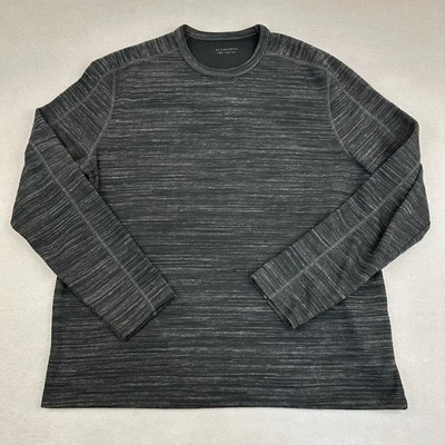 AllSaints Sweater Men Large Gray Stripe Crew Neck Long Sleeve Pullover Knit L - Image 1 of 4