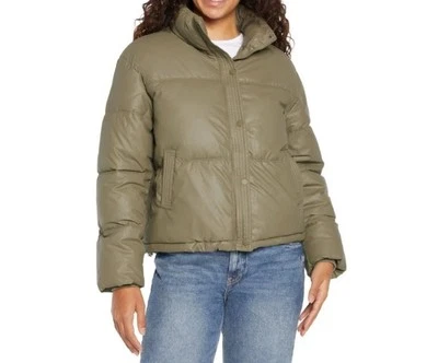 Chaqueta acolchada Express para mujer con cuello falso recortada, L verde  Foto 1 de 2