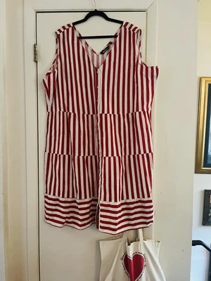 Ulla Popken 20s Striped Coastal Summer French Riviera Linen Lagenlook Dress 24 - Image 1 of 4
