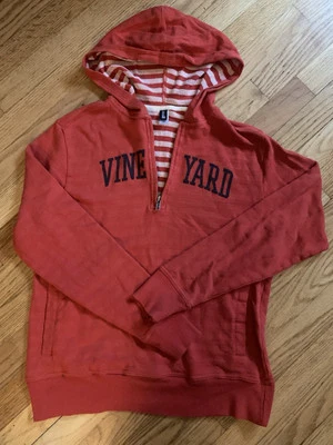 Sudadera con capucha roja para mujer Vineyard M mezcla de algodón pulóver forro a rayas Foto 1 de 4