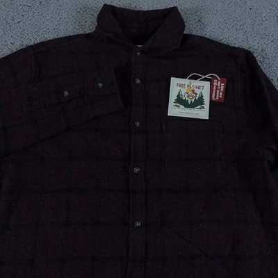 Free Planet Shirt Mens Large Purple Plaid Flannel Windowpane Outdoor NEW $52 - Image 1 of 4