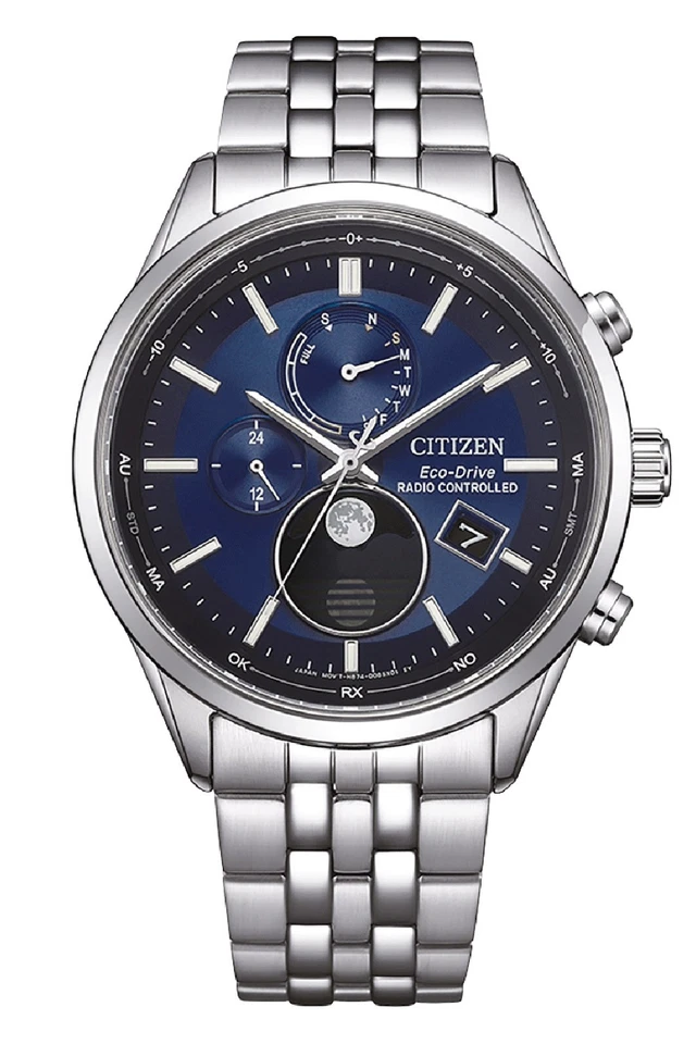 Citizen Herrenuhr Funkuhr Solar Saphirglas Mondphase Blau BY1030-50L