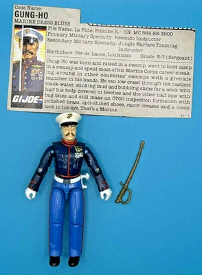 Figura de colección Hasbro GI Joe 1987 Gung-Ho tarjeta de archivo completa vestido marino azul Foto 1 de 4