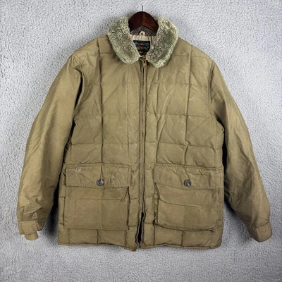 Chaqueta de Plumón Bauer De Colección Para Hombres 44 Caqui Marrón Acolchada Cuello Sherpa Invierno Años 70 Foto 1 de 4