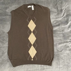 Claiborne Mens Diamond Pattern Sleeveless V-Neck Pullover Vest Brown Size 2XL - Picture 1 of 3