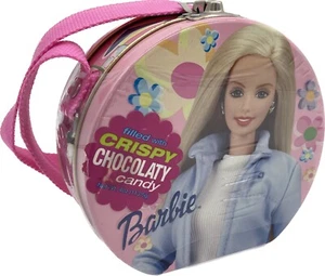 Muñeca Barbie Mattel 2000 lata de chocolate con correa sellada con caramelos de chocolate - Imagen 1 de 7