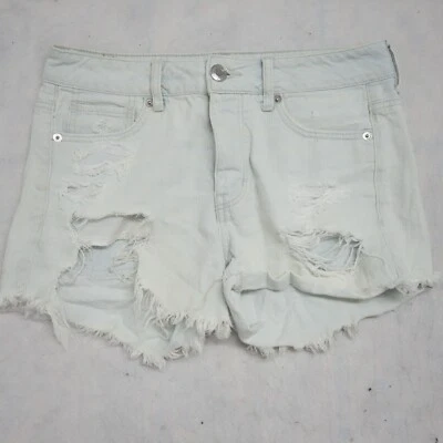American Eagle Tom Girl Denim Shorts Women's Size 4 Blue White Cotton Ripped - Image 1 of 4