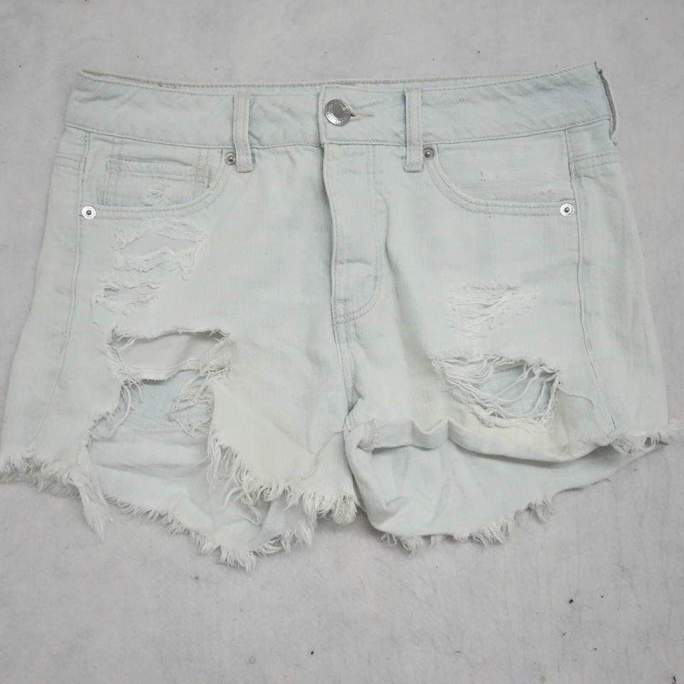Pantalones Cortos de Denim American Eagle Tom Girl Para Mujer Talla 4 Azul Blanco Algodón Rasgado Foto 1 de 4