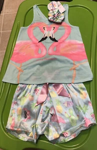 NWT Girls Justice 2pc. Flamingo Pajama Set with matching Scrunchie Size 7 - Picture 1 of 6