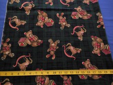 Christmas Plaid Corduroy Fabric 1.4 Yds Teddy Bears & Rocking Horses