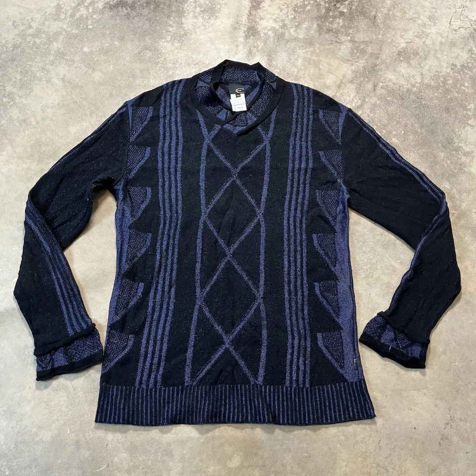 Just Cavalli Sweater Mens 58/ 4XL Angora Cashmere Wool Blend Black Blue - Image 1 of 4