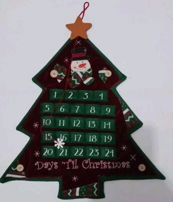 Christmas Velvet Tree Advent Calendar 21" Snowflake Countdown Counter  - Image 1 of 4