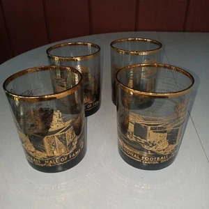 4 gafas de cóctel vintage del Salón de la Fama del fútbol americano profesional de la NFL vajilla de bar MCM vidrio dorado - Imagen 1 de 3