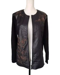 Vintage Victor Costa Large Mixed Media Leather Jacket Blazer Wool Embroidered - Picture 1 of 17