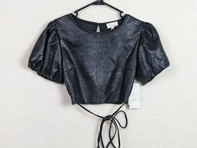 Meraki Women's Puffy sleeve black cropped Casual Top Size M - Image 1 of 4