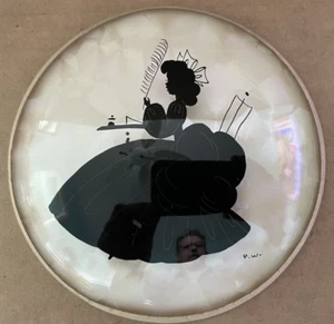 Vintage PETER WATSON'S Studio Handpainted Silhouette CONVEX GLASS Lady Feather - Picture 1 of 8