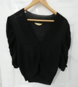 Agenda 14 Black Shimmer Hook Fasten Shrug Bolero Cardigan Top Stretchy Ruched - Picture 1 of 9