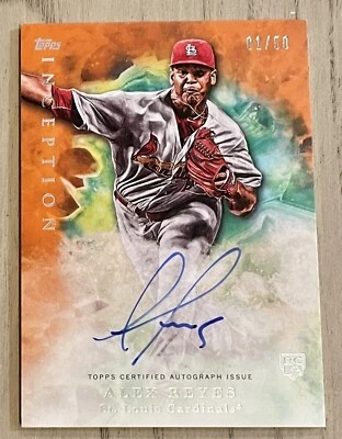 Tarjeta de novato 2017 Topps Inception #115 Alex Reyes autógrafo automático radiocontrol naranja/50 Foto 1 de 2