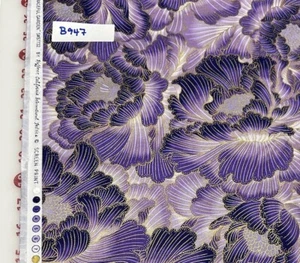 Flowers Graceful Garden Purple W/Gold Metallic Cotton Quilt Craft Fabric Half Yd - Picture 1 of 2