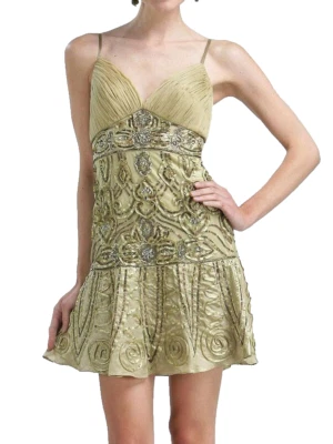 Sue Wong ~ Vestido de Fiesta Oro Verde Deco Embellecido Gasa Línea A 2 NUEVO $438 Foto 1 de 4
