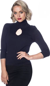 Banned LOUISE Vintage RIBBED KNIT Rollkragen GUCKLOCH Oberteil JUMPER Rockabilly - Bild 1 von 5
