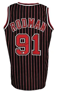Chicago Bulls Dennis Rodman Autographed Pro Style Black Pinstripe Jersey BAS ... - Picture 1 of 1
