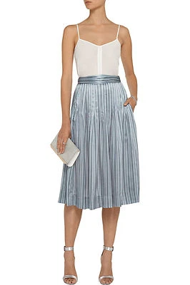 Falda Chloe plisada de seda a rayas $598 Jill Stuart nueva con etiquetas, talla 6 Foto 1 de 3