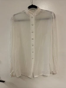 Blusa Top FLETCHER JONES Vintage Retro Borde de Encaje Transparente Años 70/80 Blanca Talla 12 A5 - Imagen 1 de 8