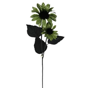 2 Head Green Metallic Sunflower Spray - Artificial Silk Flowers Craft Stem - Picture 1 of 1