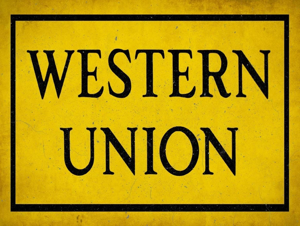 WESTERN UNION CLASSIC BLACK YELLOW AD HEAVY DUTY USA MADE METAL ADVERTISING SIGN - Image 1 of 1