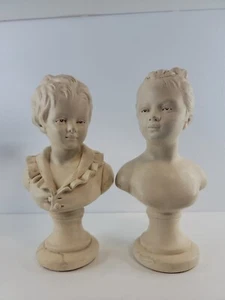  VINTAGE ALexander Backer CO. ABCO Chalkware Boy And Girl Bust Statue 10" - Picture 1 of 12