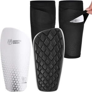 Soccer Shin Pads White Kids Adults incl. Sleeves with Optimized Insert Pocket(S) - Picture 1 of 7