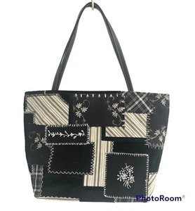Cappelli Black Corduroy Patchwork Tote Bag Purse Shoulder Bag Embroidered Boho - Picture 1 of 12