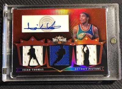 Isiah Thomas TOPPS TRIPLE THREADS card #1 of 9 Autographed w/ game worn jersey - Image 1 of 2