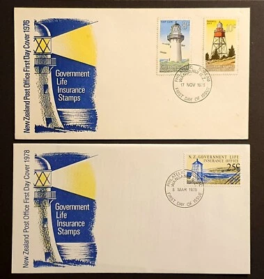 New Zealand Stamps 1976 & 1978 First Day Covers Life Insurance Lighthouse (w) - Image 1 of 2
