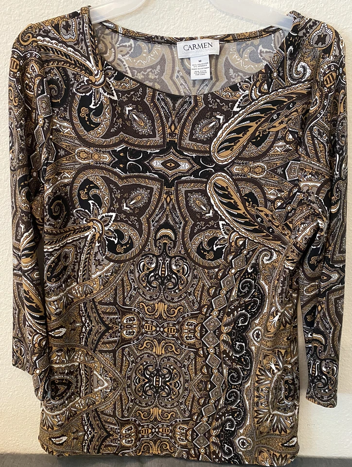 Blusa para mujer Carmen Marc Valvo mediana marrón cachemir Top Foto 1 de 4