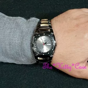 OMAX 5atm Silver Black S.Steel, Epson Seiko Movt Classic Day & Date Watch DYB389 - Imagen 1 de 9