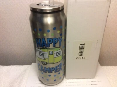 "HAPPY CAMPER" STAINLESS STEEL TRAVEL MUG New in Gift Box #20913 WITH LID - Image 1 of 4